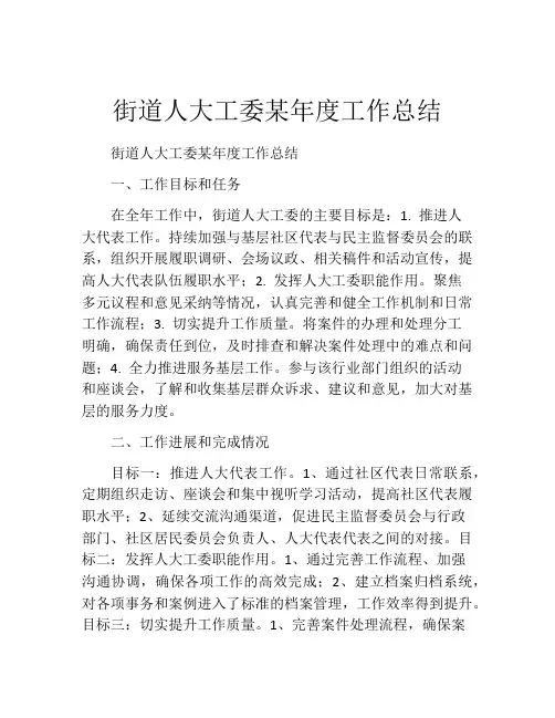 街道人大工委某年度工作总结