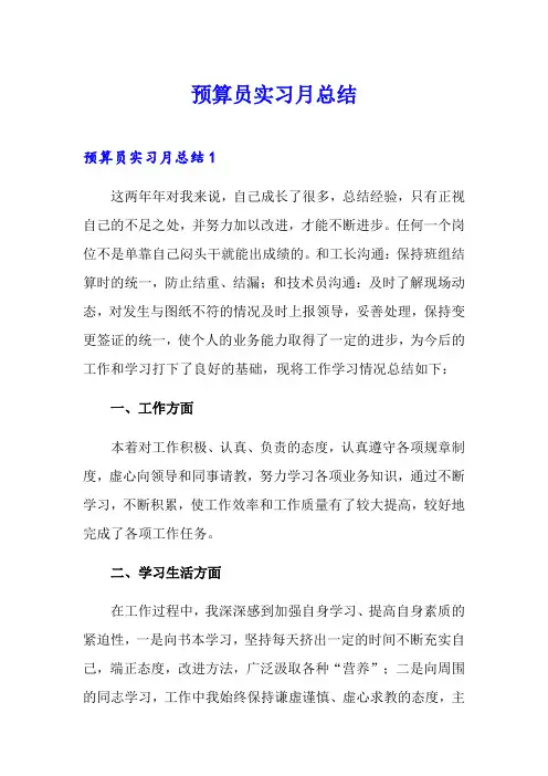 预算员实习月总结