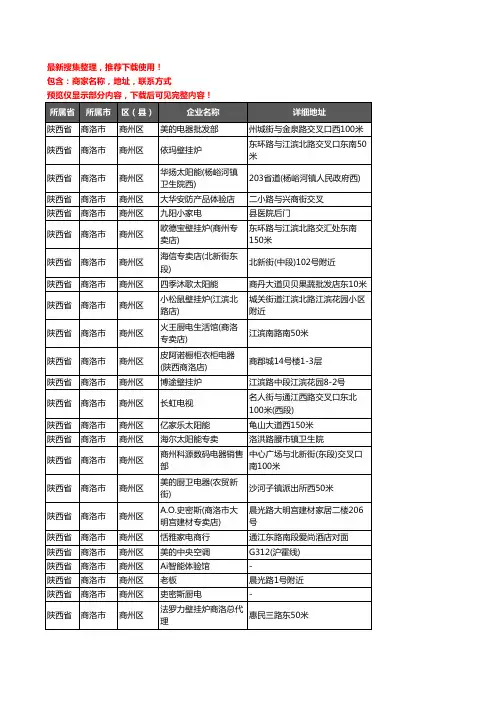 新版陕西省商洛市商州区家用电器企业公司商家户名录单联系方式地址大全122家