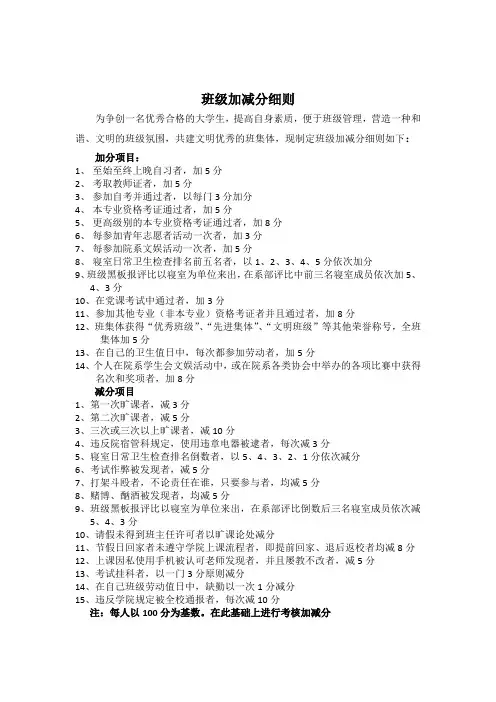 班级加减分细则