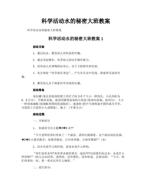 科学活动水的秘密大班教案