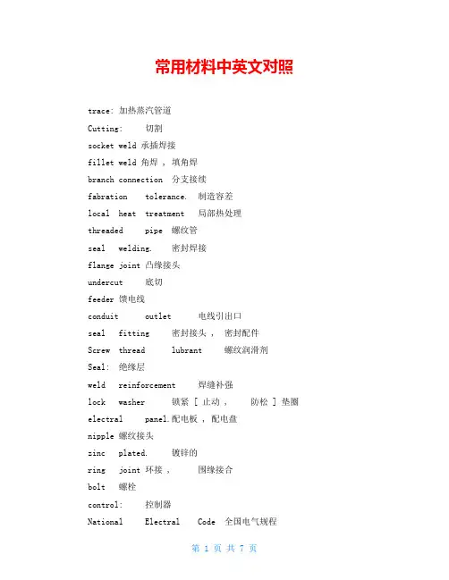 常用材料中英文对照