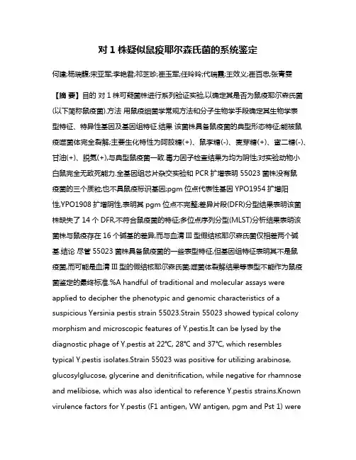 对1株疑似鼠疫耶尔森氏菌的系统鉴定