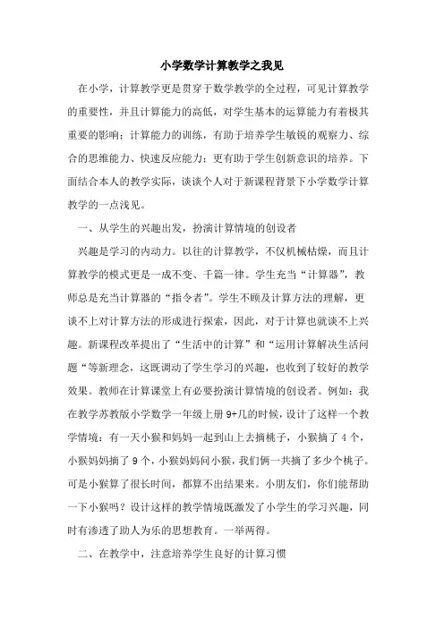 小学数学计算教学之我见