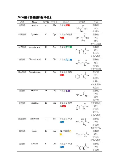 20种氨基酸的信息