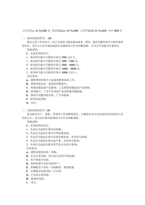 岗位评价等级体系因素计点法
