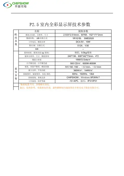 p2.5全彩显示屏参数