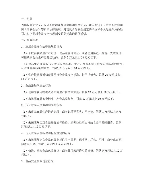 食品安全管理制度罚款标准