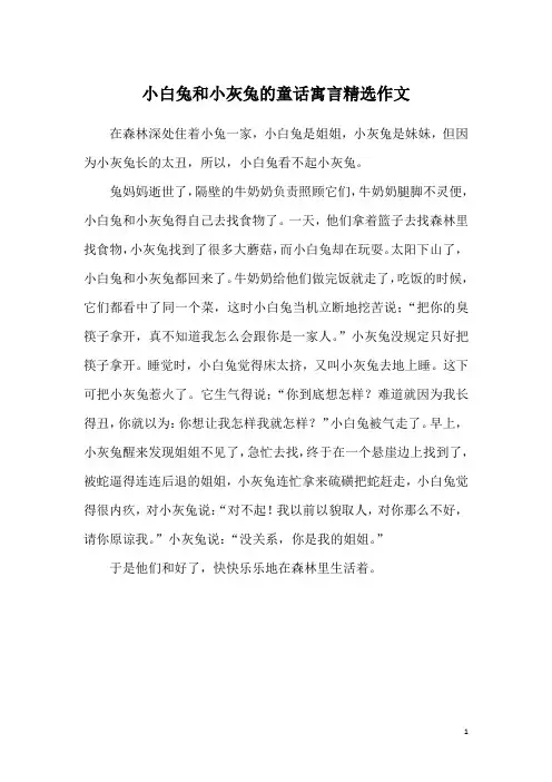 小白兔和小灰兔的童话寓言精选作文