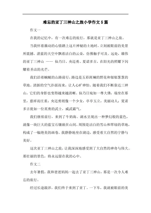 难忘的亚丁三神山之旅小学作文5篇