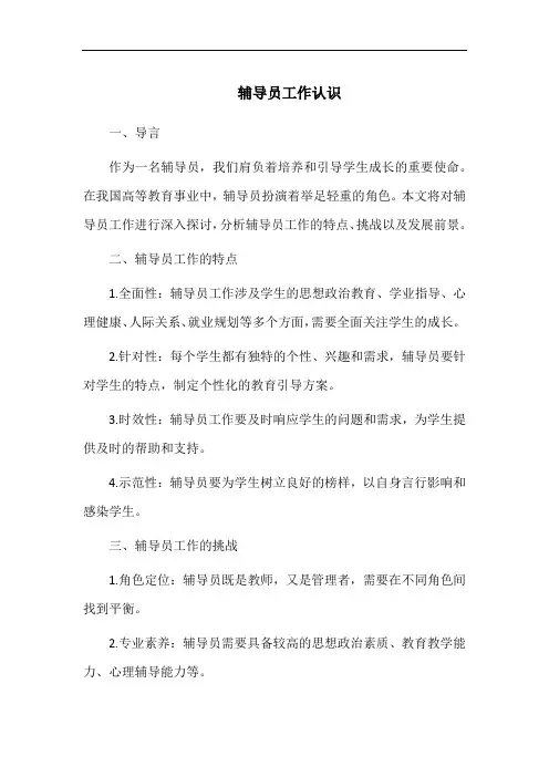 对辅导员工作认识