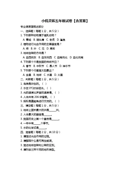 小机灵杯五年级试卷【含答案】