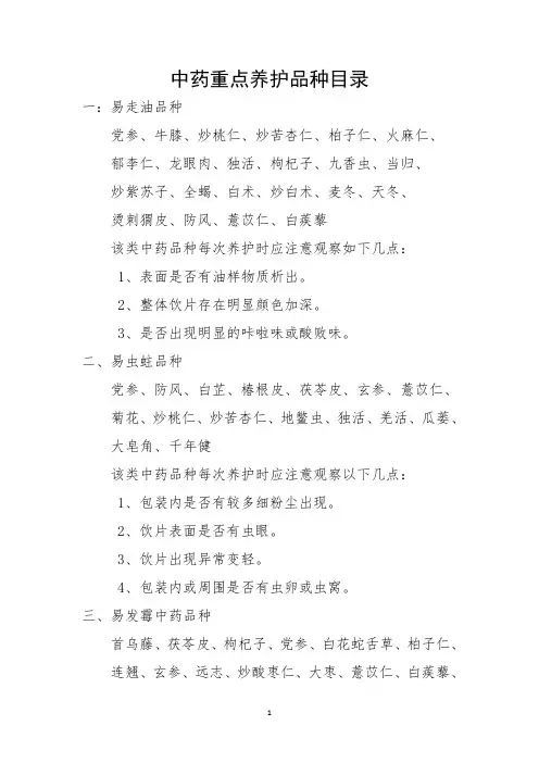 中药重点养护品种目录