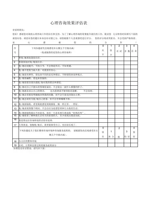 心理咨询效果评估表
