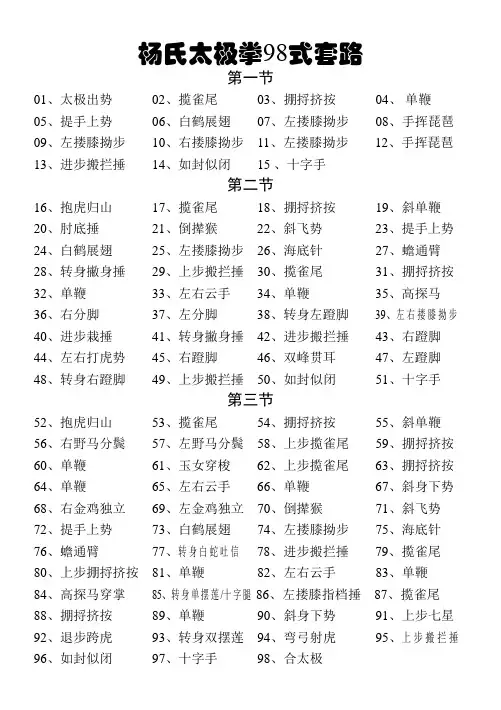 杨氏98式太极拳套路
