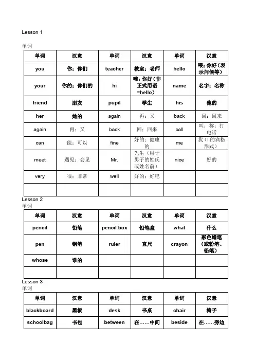 四年级下册冀教版英语单词、短语、句型 2