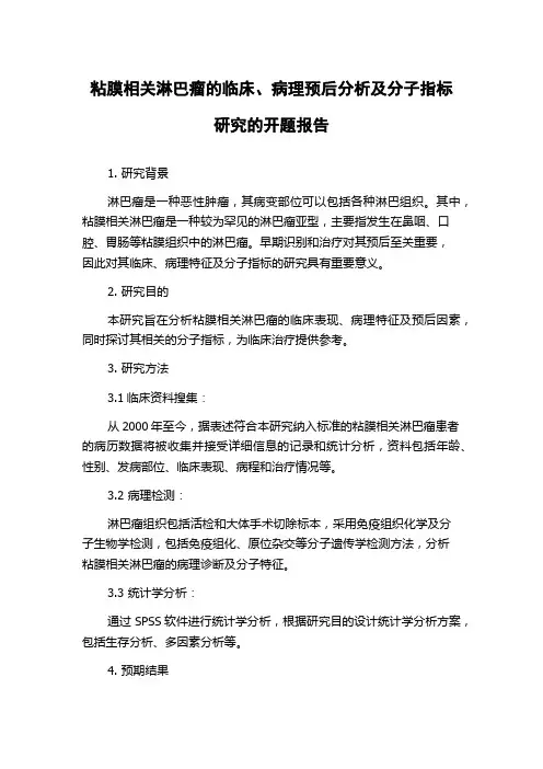 粘膜相关淋巴瘤的临床、病理预后分析及分子指标研究的开题报告