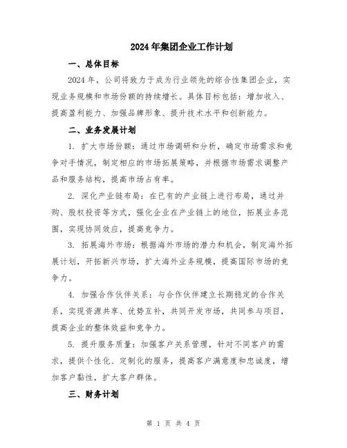 2024年集团企业工作计划