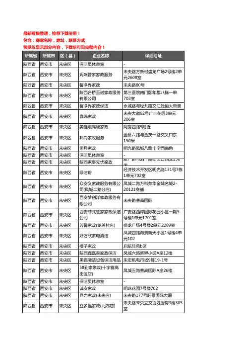 新版陕西省西安市未央区家政服务企业公司商家户名录单联系方式地址大全102家