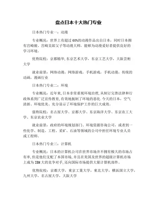 盘点日本十大热门专业