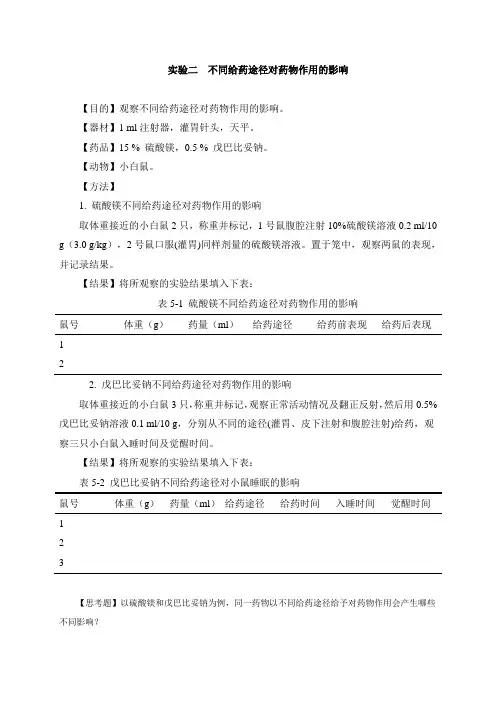 实验二  不同给药途径对药物作用的影响