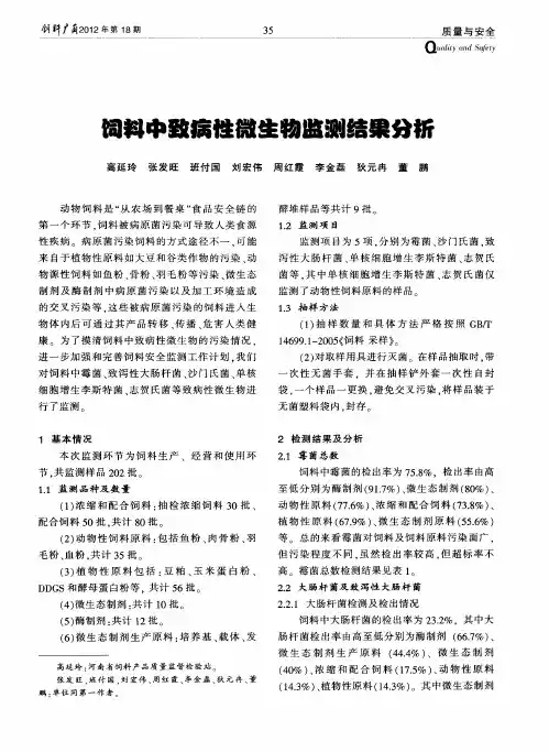 饲料中致病性微生物监测结果分析