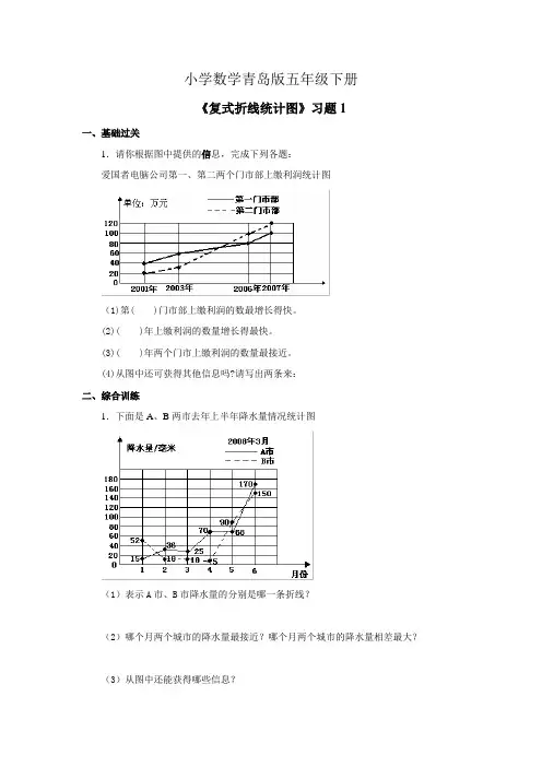 小学数学青岛版五年级下册《复式折线统计图》习题+1