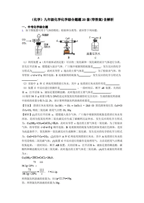 (化学)九年级化学化学综合题题20套(带答案)含解析