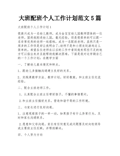 大班配班个人工作计划范文5篇