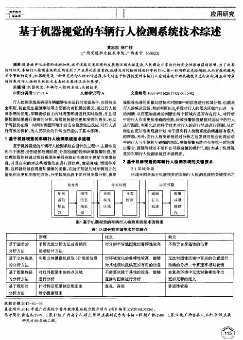 基于机器视觉的车辆行人检测系统技术综述