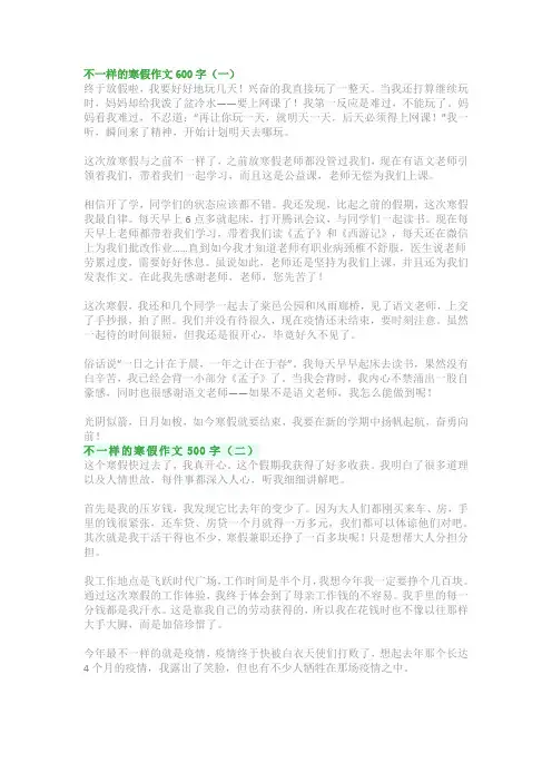 不一样的寒假作文500字~600字(精选范文)