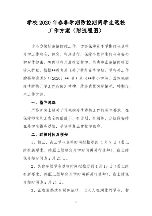 学校2020年春季学期防控期间学生返校工作方案(附流程图)