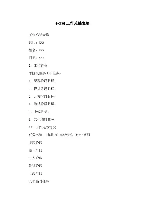 excel工作总结表格