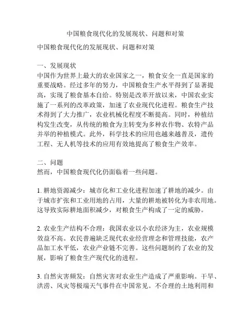 中国粮食现代化的发展现状、问题和对策