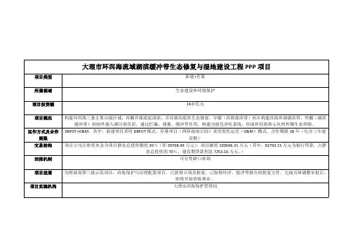 大理环洱海流域湖滨缓冲带生态修复与湿地建设工程PPP项目