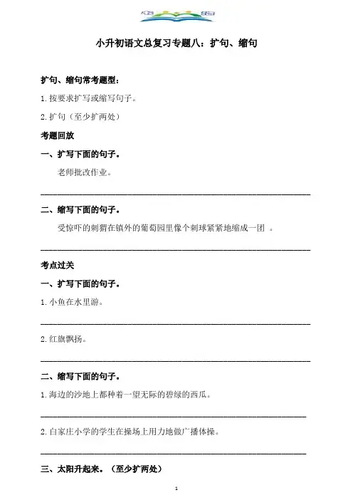 部编版小升初语文总复习专题八·扩句、缩句同步练习(含答案).doc