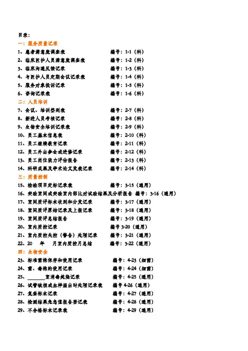检验科各种通用记录表