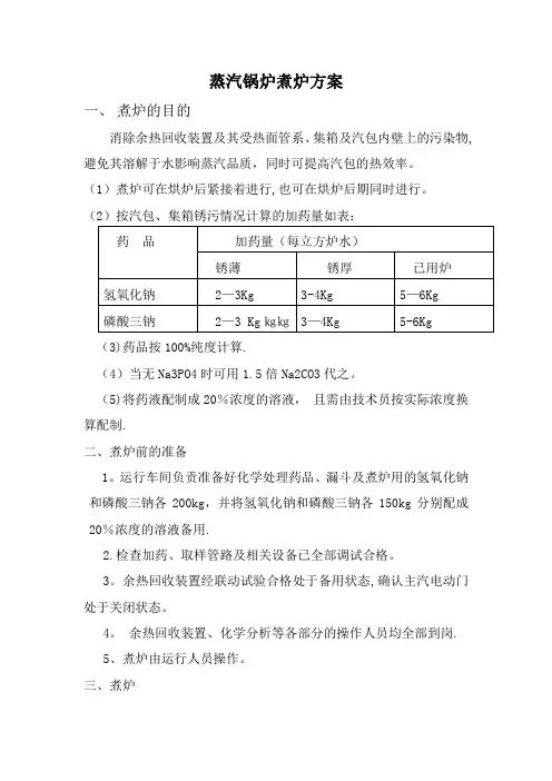 蒸汽锅炉煮炉方案