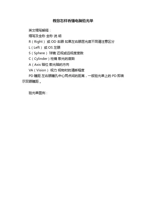 教您怎样看懂电脑验光单