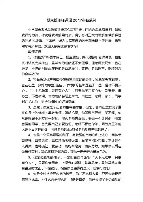 期末班主任评语20字左右范例