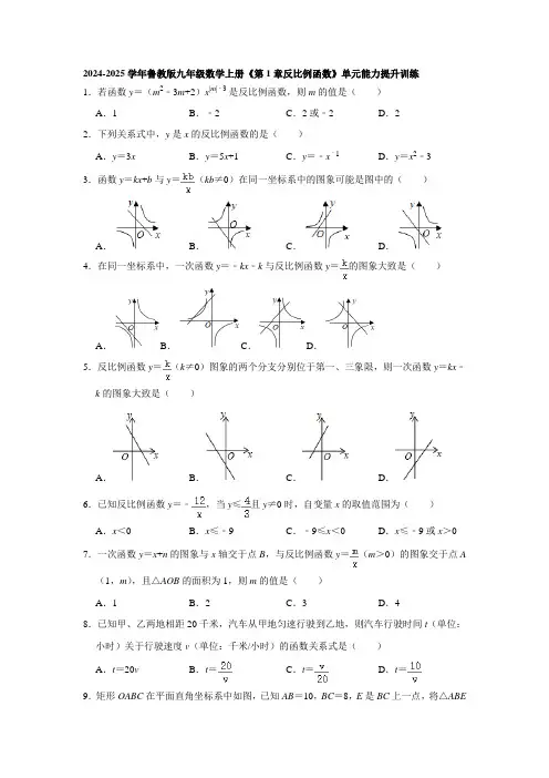 《第1章+反比例函数》单元测试+2024-2025学年鲁教版(五四制)九年级数学上册