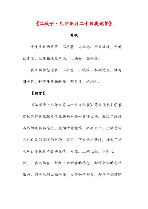 《江城子·乙卯正月二十日夜记梦》626(高中诗词翻译赏析)