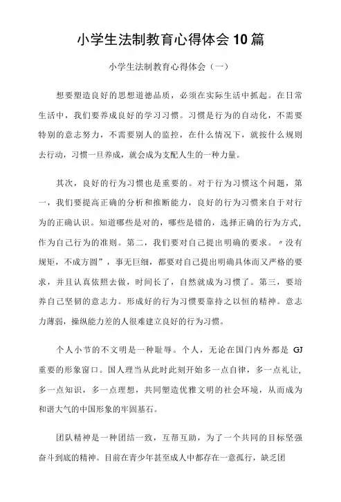 小学生法制教育心得体会10篇-精品