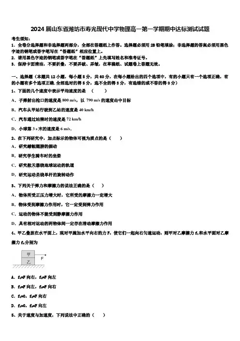 2024届山东省潍坊市寿光现代中学物理高一第一学期期中达标测试试题含解析