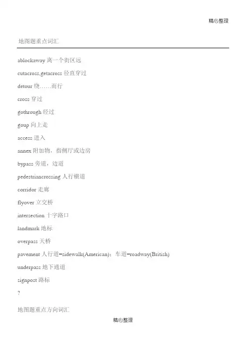 雅思听力地图题重点词汇