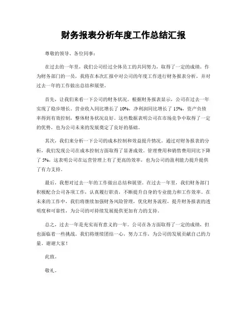 财务报表分析年度工作总结汇报