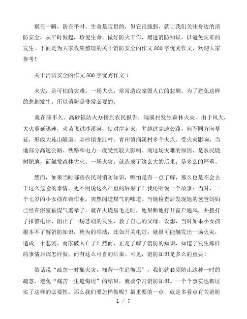 关于消防安全的作文800字优秀作文4篇