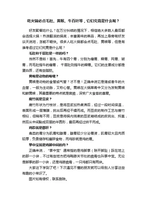 吃火锅必点毛肚、黄喉、牛百叶等，它们究竟是什么呢？