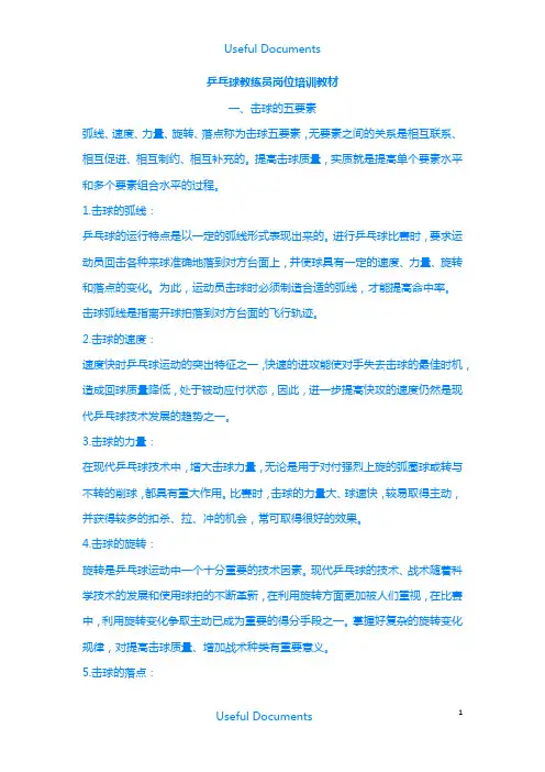 【Selected】乒乓球教练员岗位培训教材.docx