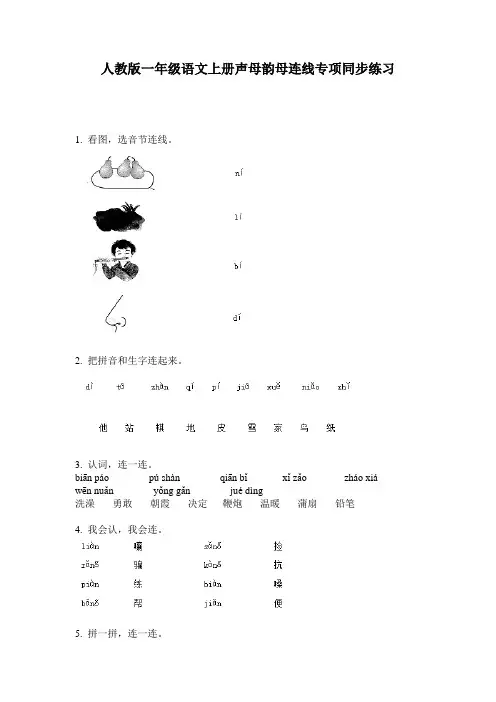 人教版一年级语文上册声母韵母连线专项同步练习